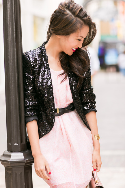 ... sequin jacket and an oldie but always a goodie rose colored chiffon