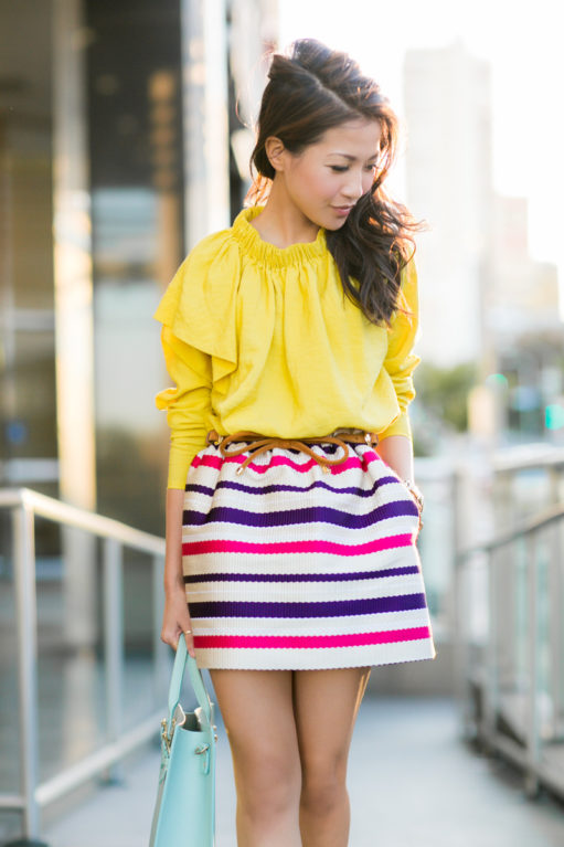Color Journey :: Striped skirt & Pastel structured tote - Wendy's Lookbook