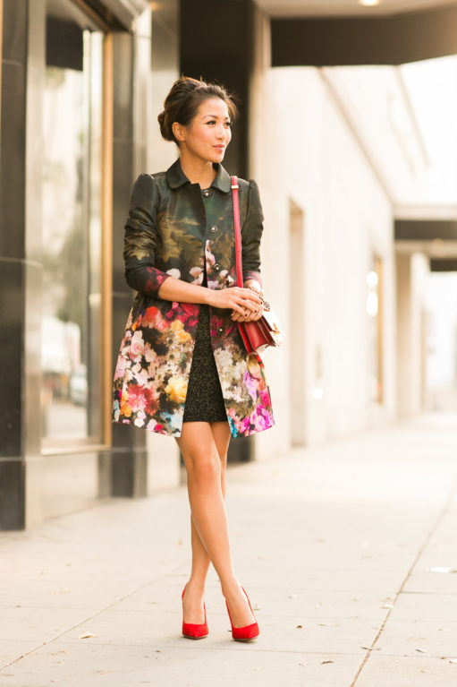 Holiday Bloom :: Floral jacket & Green spotted dress - Wendy's Lookbook