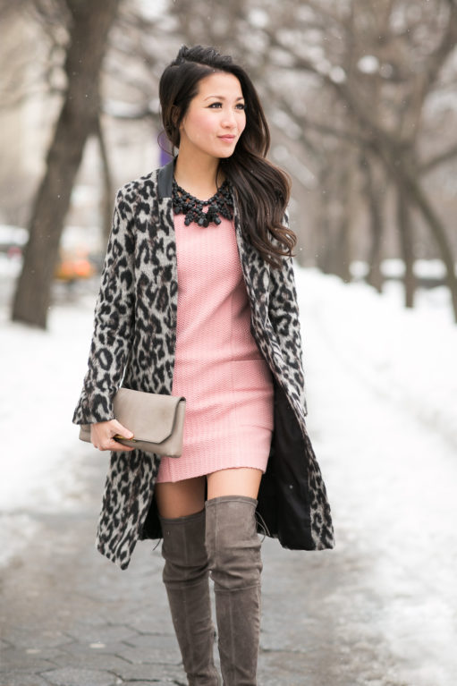 Snow Leopard :: Rose dress & Grey tall boots - Wendy's Lookbook