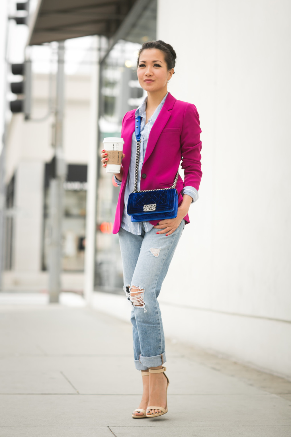 fuschia blazer outfits