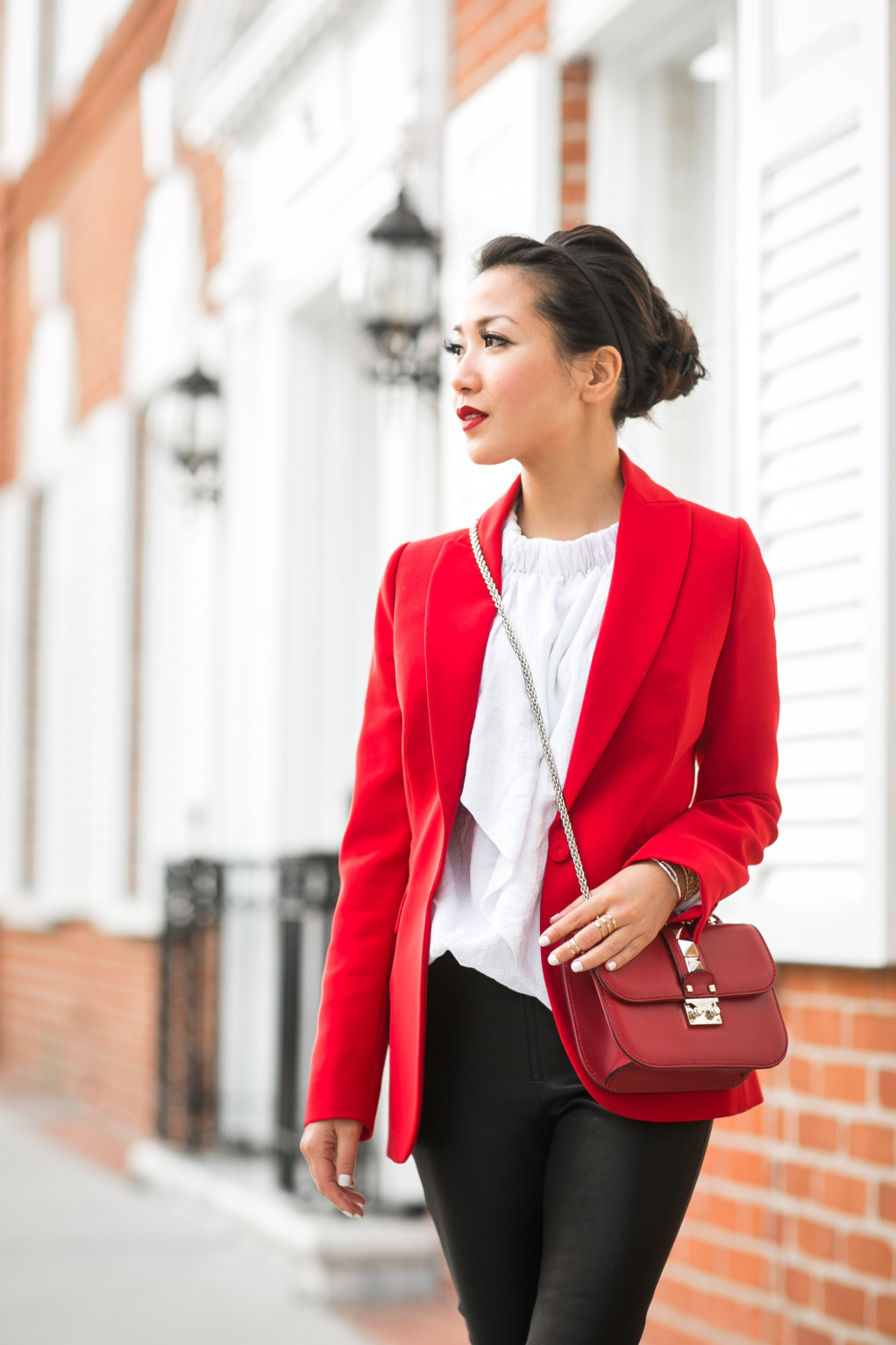 Triple Red :: Crimson blazer & Valentino rockstud bag - Wendy's Lookbook