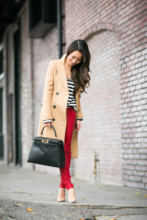 Classics :: Beige coat & Striped leather pocket - Wendy's Lookbook