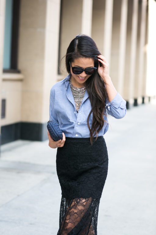 Casual Lace :: Chambray shirt & Sheer skirt - Wendy's Lookbook