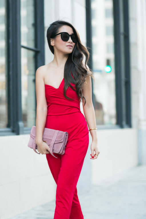 Lady in Red :: One shoulder jumpsuit & Rose clutch - Wendy's Lookbook