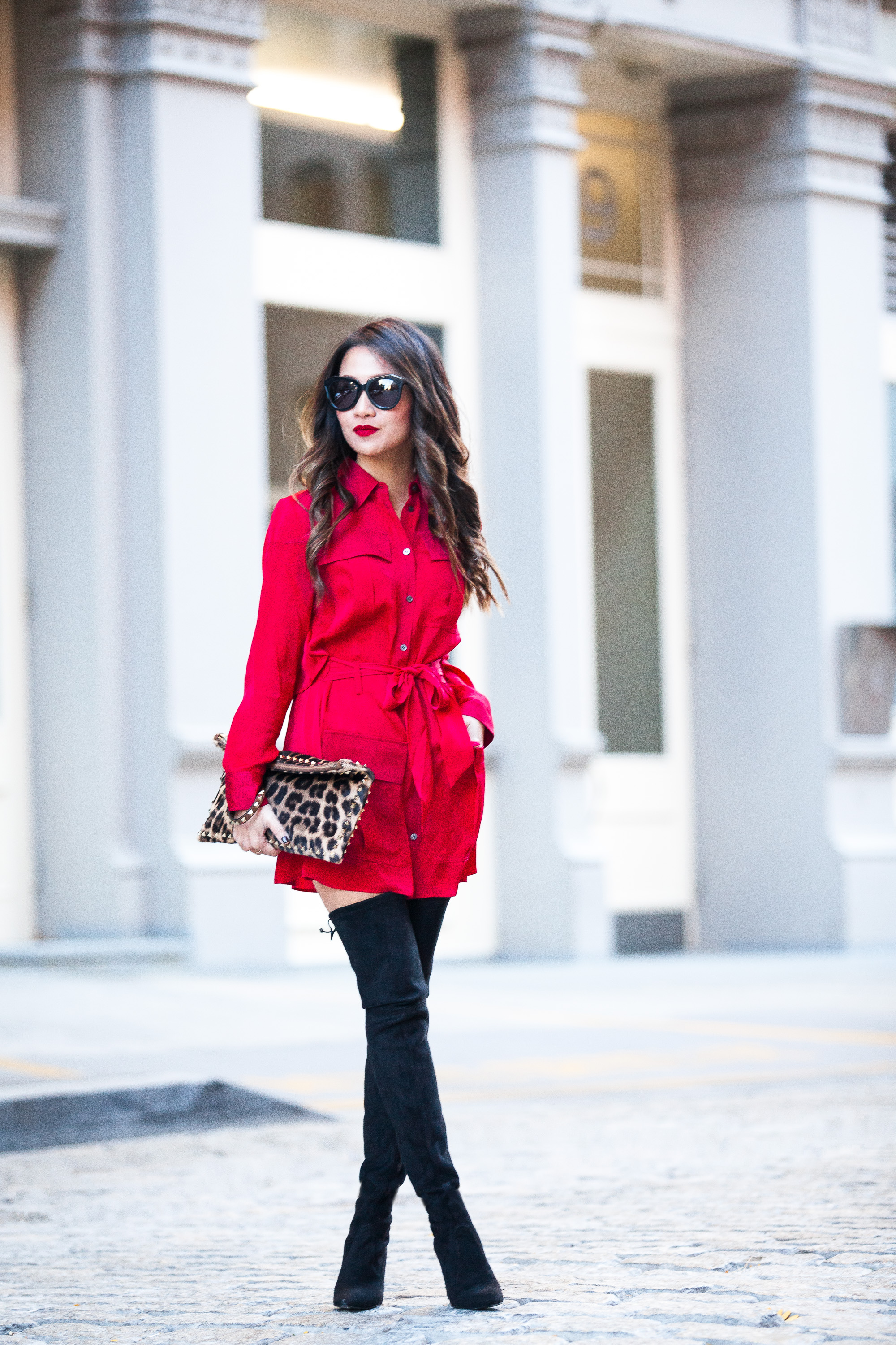 shirt dress thigh high boots