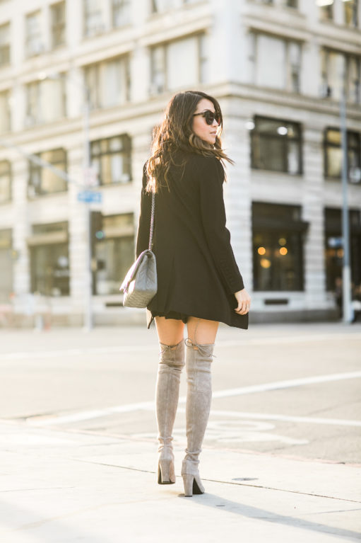 Gray Days :: Cut-out sweater & Gray thigh high boots - Wendy's Lookbook