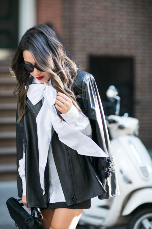 Worth New York :: Leather cape & Oversized bow blouse - Wendy's Lookbook