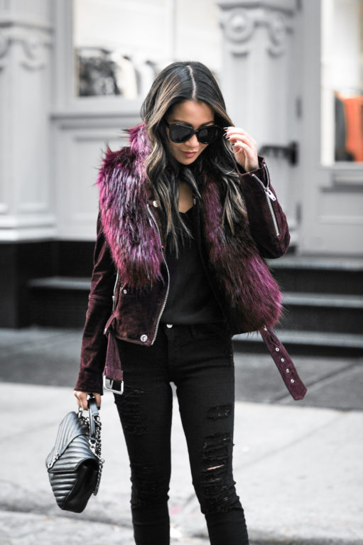Double Burgundy :: Faux fur jacket & Velvet pumps - Wendy's Lookbook