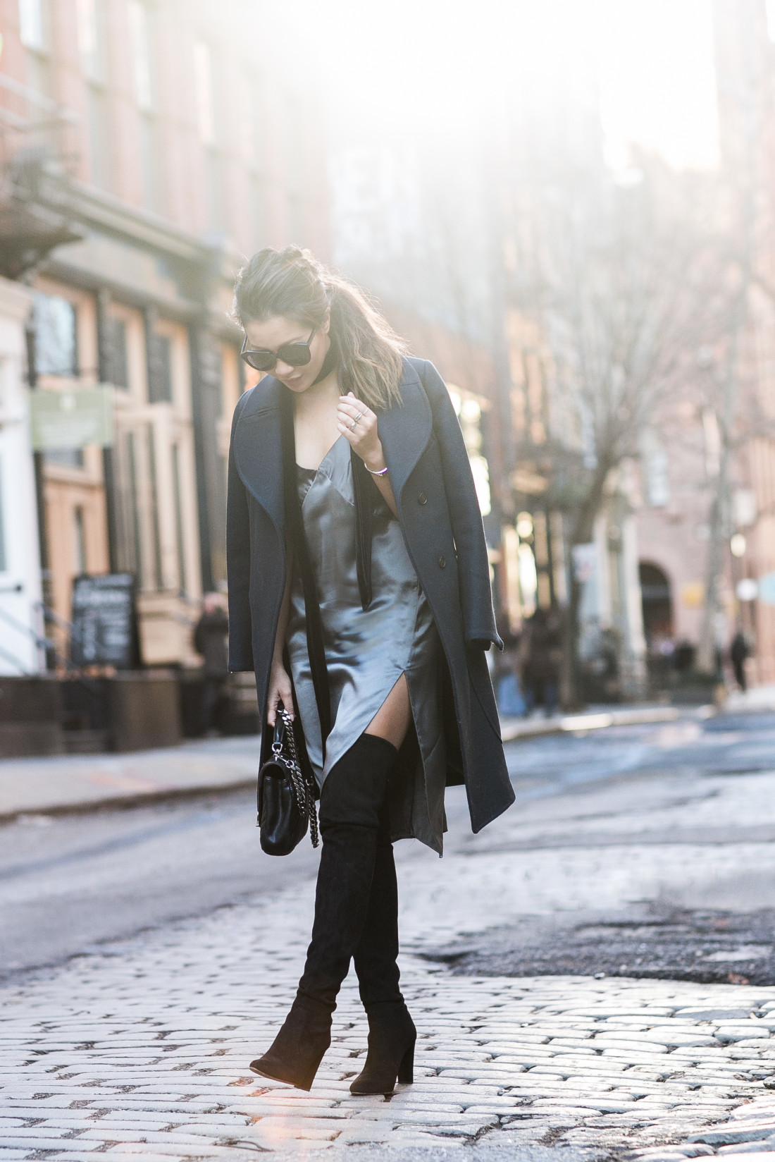 slip dress and boots