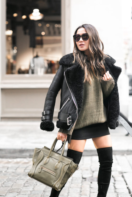Olive Love :: Shearling jacket & Lace-up sweater - Wendy's Lookbook
